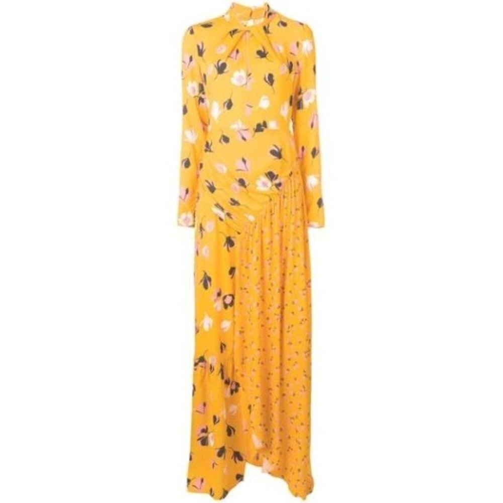 Self-Portrait Floral Print Twist Neck Long Sleeve Maxi Dress In Yellow $485 - Picture 3 of 16